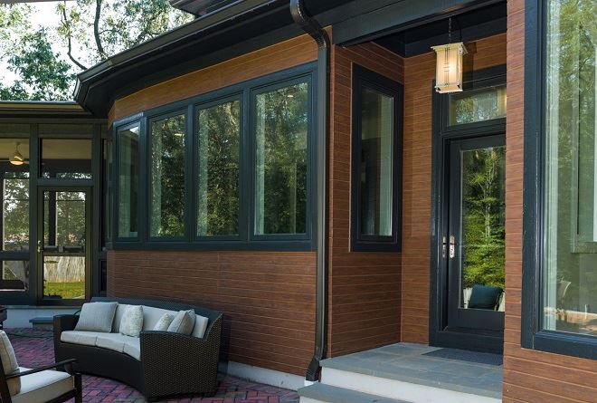 Exterior view of a building featuring Nichiha fiber cement panels and modern design