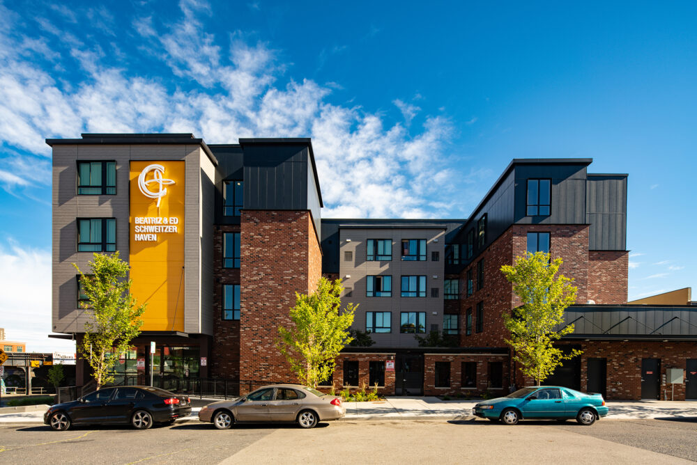 The Beatriz & Ed Schweitzer Haven is a four-story low income housing building.