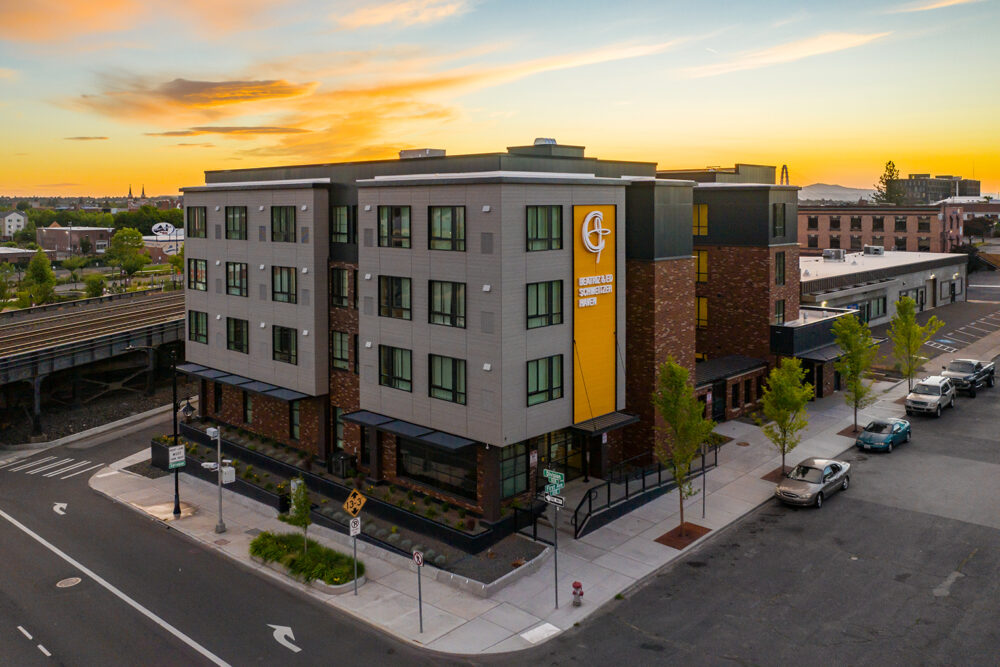 The Beatriz & Ed Schweitzer Haven is a four-story low income housing building.