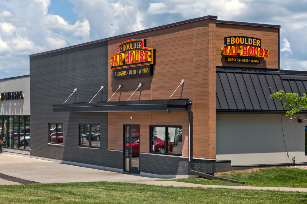 Boulder Tap House restaurant utilizing different textures of Nichiha&rsquo;s fiber cement cladding.