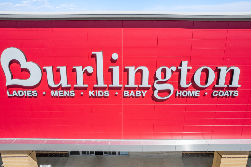 A closeup of Burlington storefront sign utilizing Nichiha&rsquo;s fiber cement cladding.