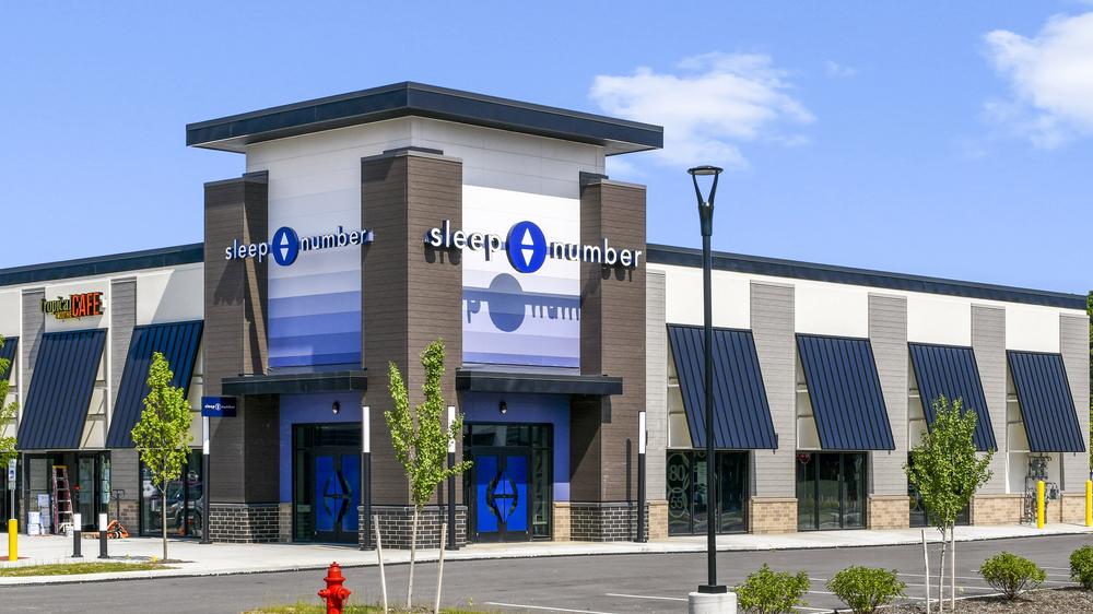 A photo of Sleep Number utilizing Nichiha&rsquo;s VintageWood and Illumination fiber cement siding.