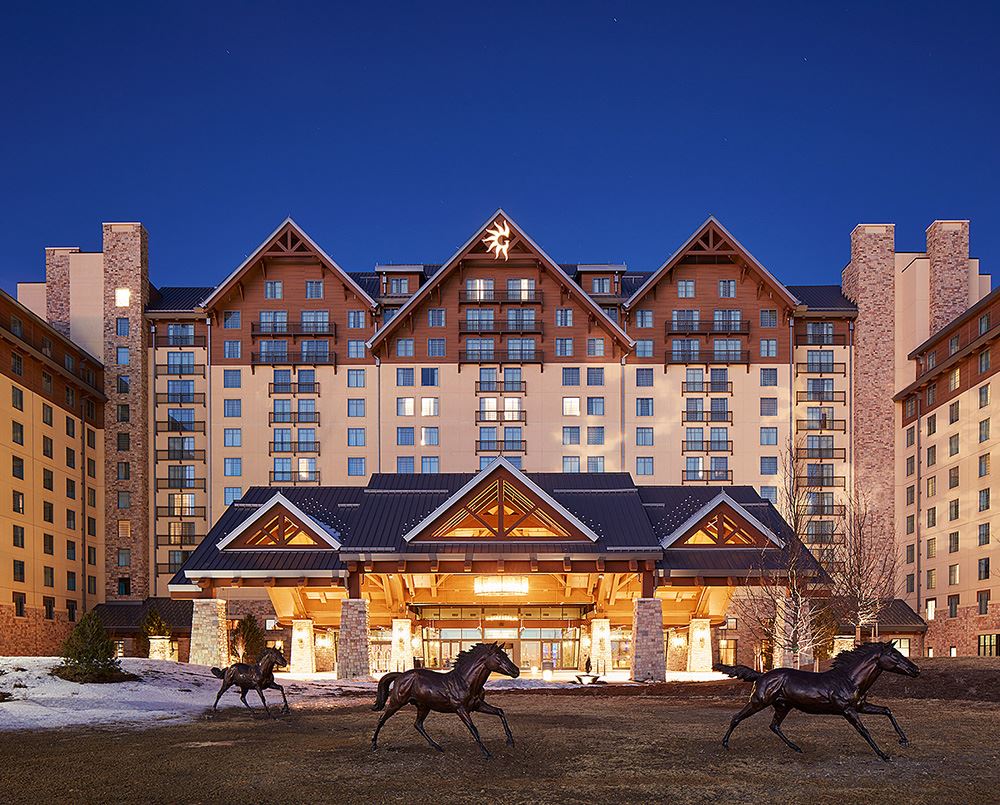 Gaylord Rockies property at night featuring VintageWood in Cedar
