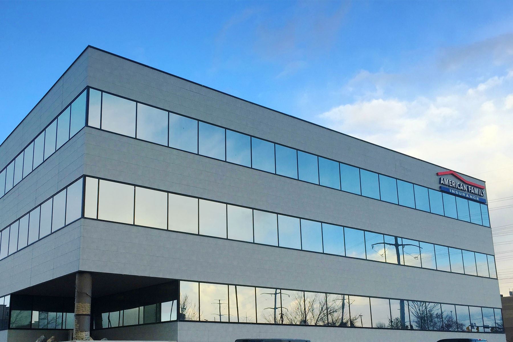 Exterior of American Family Insurance building with IndustrialBlock