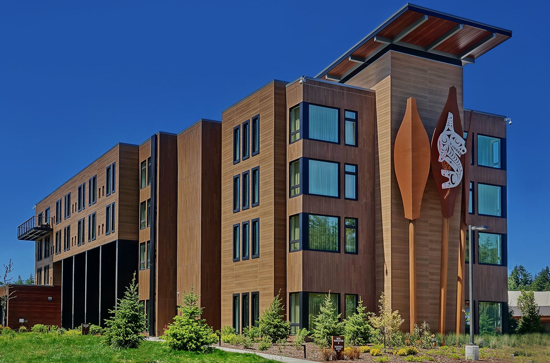 Exterior shot of The Point Hotel and Casino with VintageWood and RoughSawn
