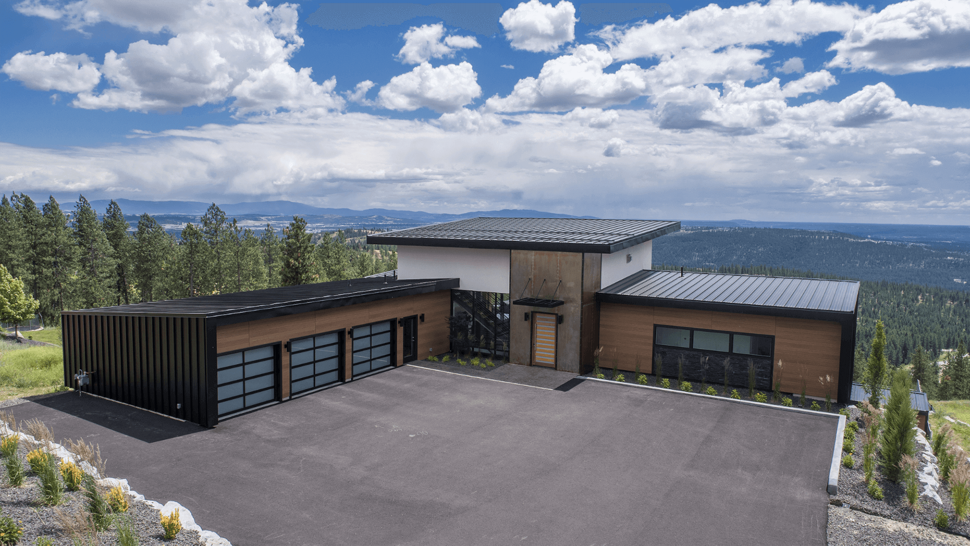 Exterior view of a building featuring Nichiha fiber cement panels and modern design
