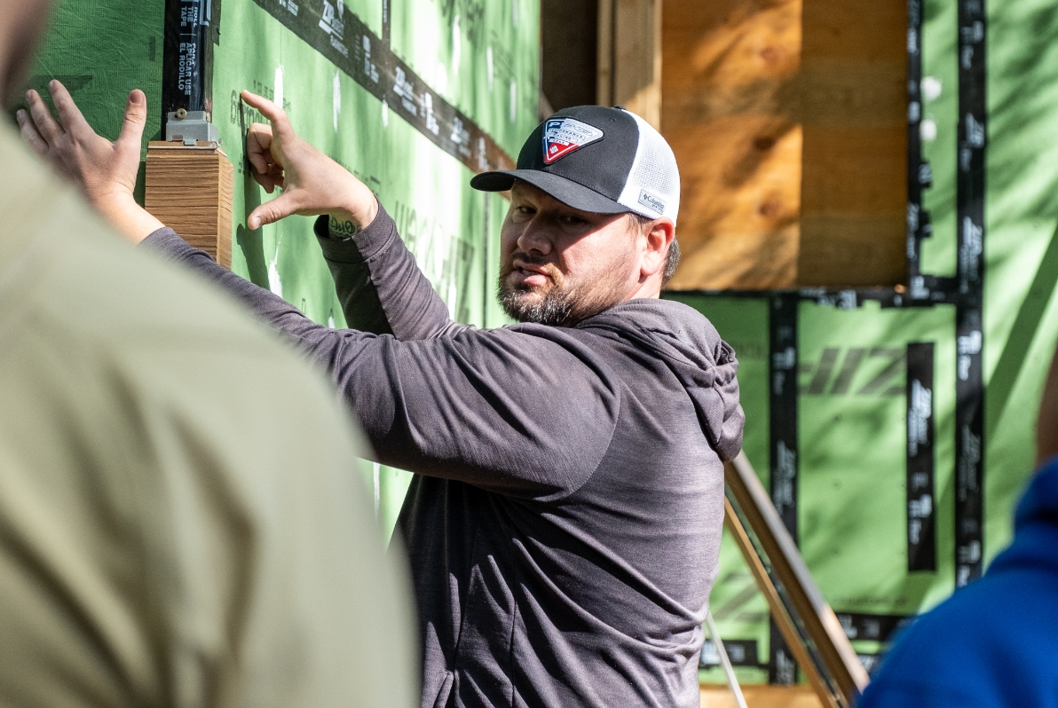 technician training other representatives at Nichiha offsite construction