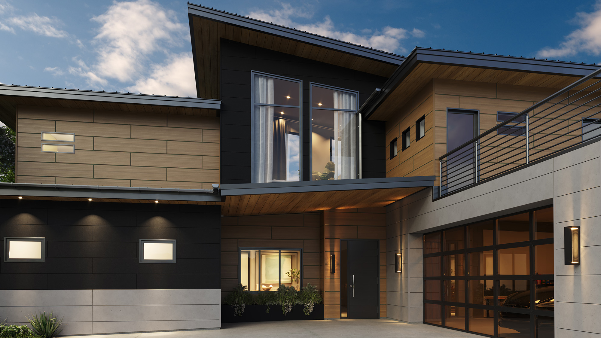 Rendering of a modern home with RiftSawn Chestnut and IndustrialBlock