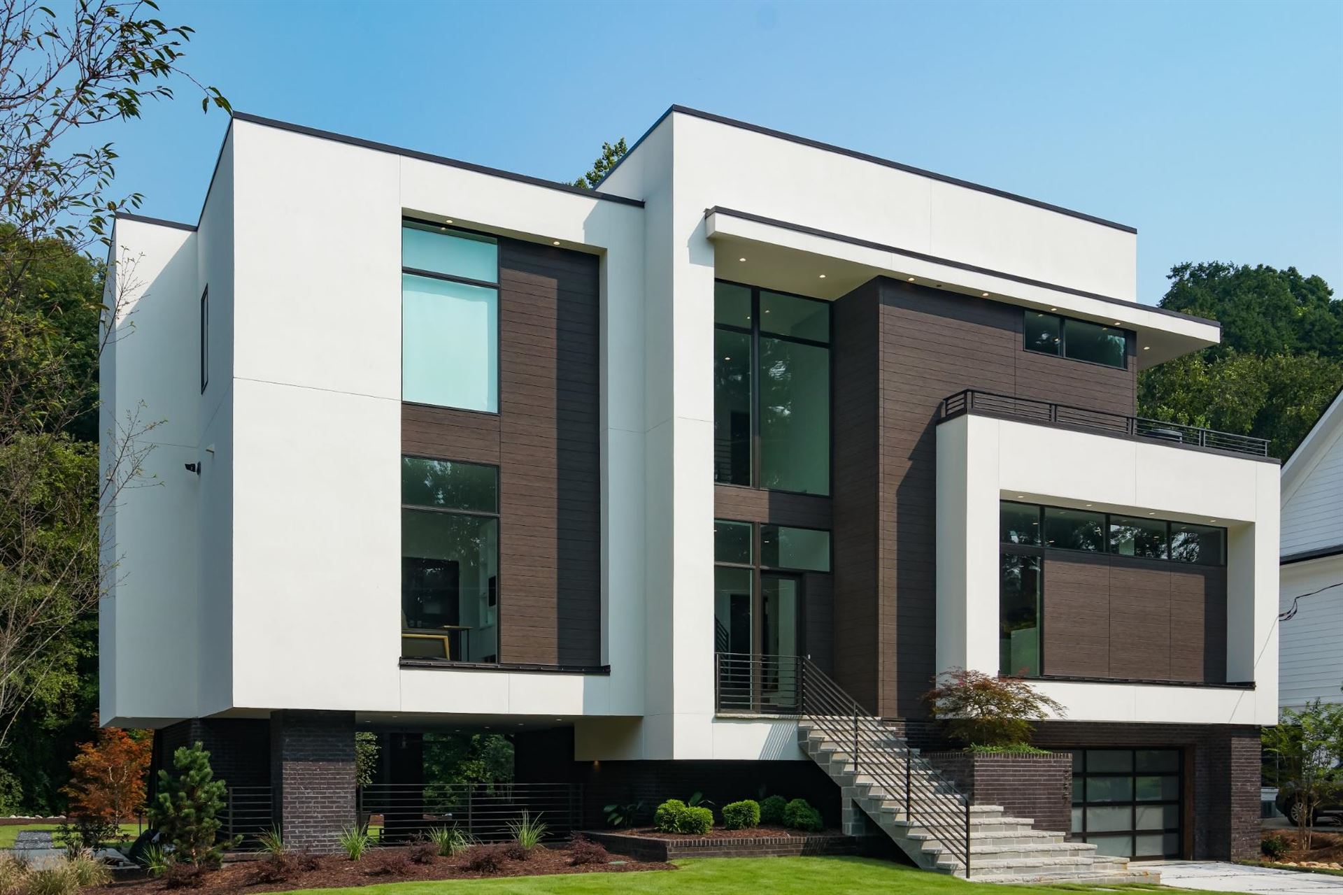 Exterior view of a building featuring Nichiha fiber cement panels and modern design