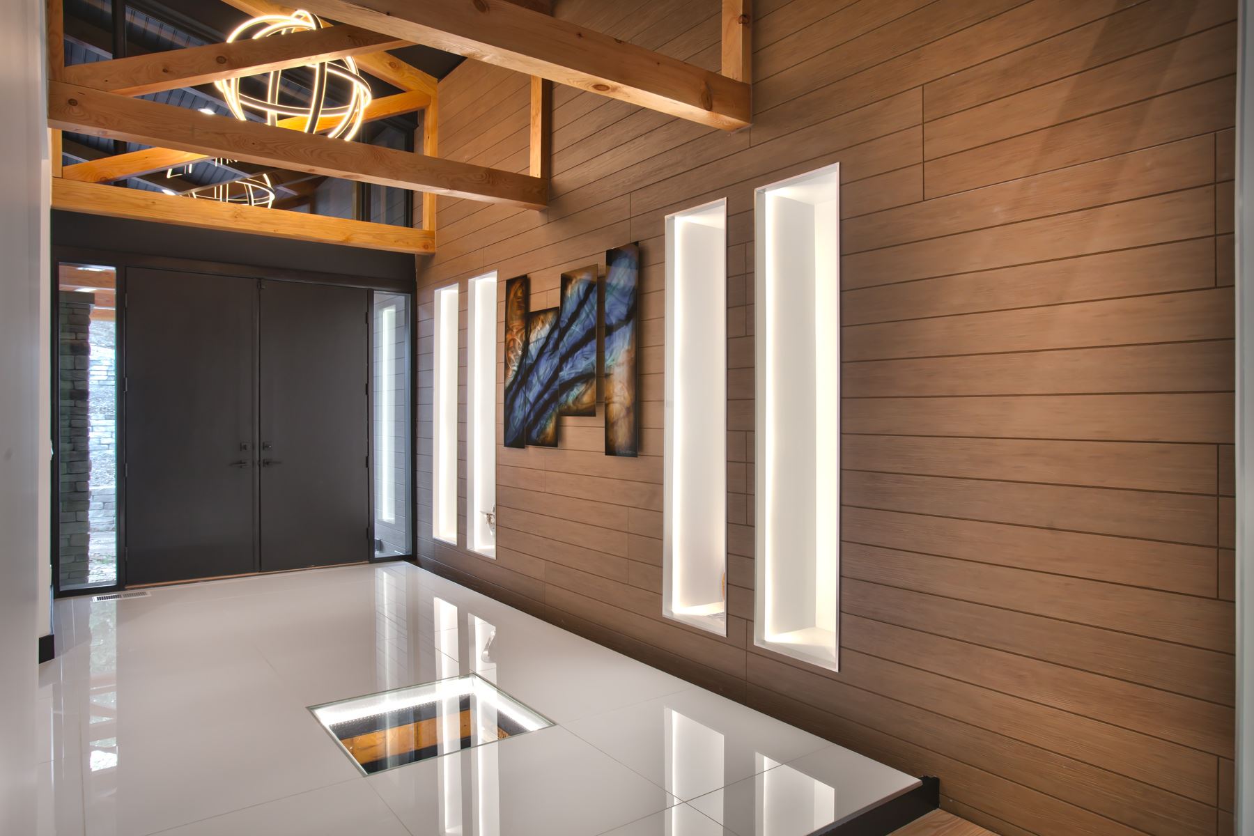 Exterior view of a building featuring Nichiha fiber cement panels and modern design